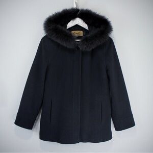 SACHI Black Coat with Fur Trim